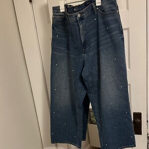 Scoop Women's Crop Straight Leg Jeans 16W with Rhinestones